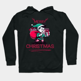 Merry Christmas Elf with Bag of Presents: Festive Tee for the Holiday Season Hoodie